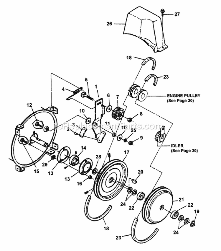Belts Idler Drive Plate Sheave Diagram and Parts List for  Snapper Snow Blower