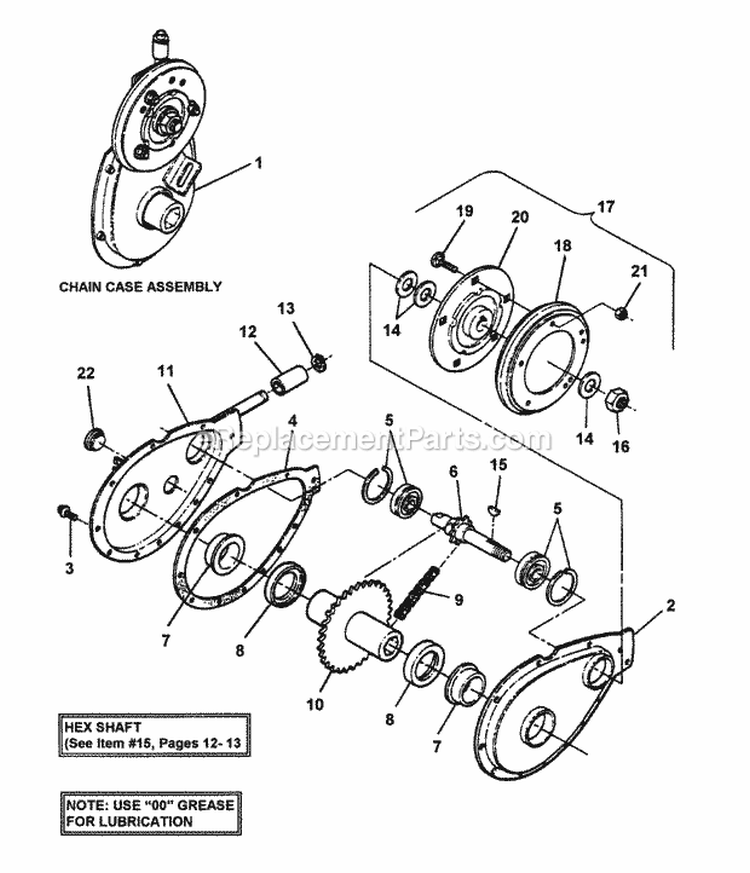 Chain Case (Traction Drive) Diagram and Parts List for  Snapper Snow Blower