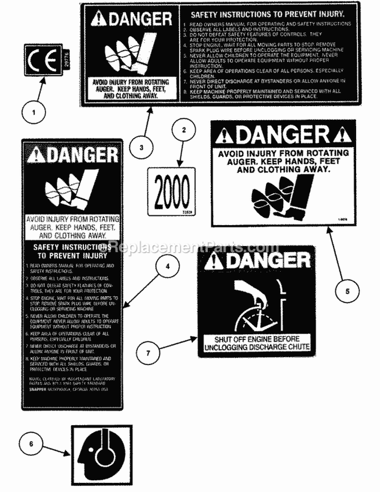 Decals (Part 1) Diagram and Parts List for  Snapper Snow Blower