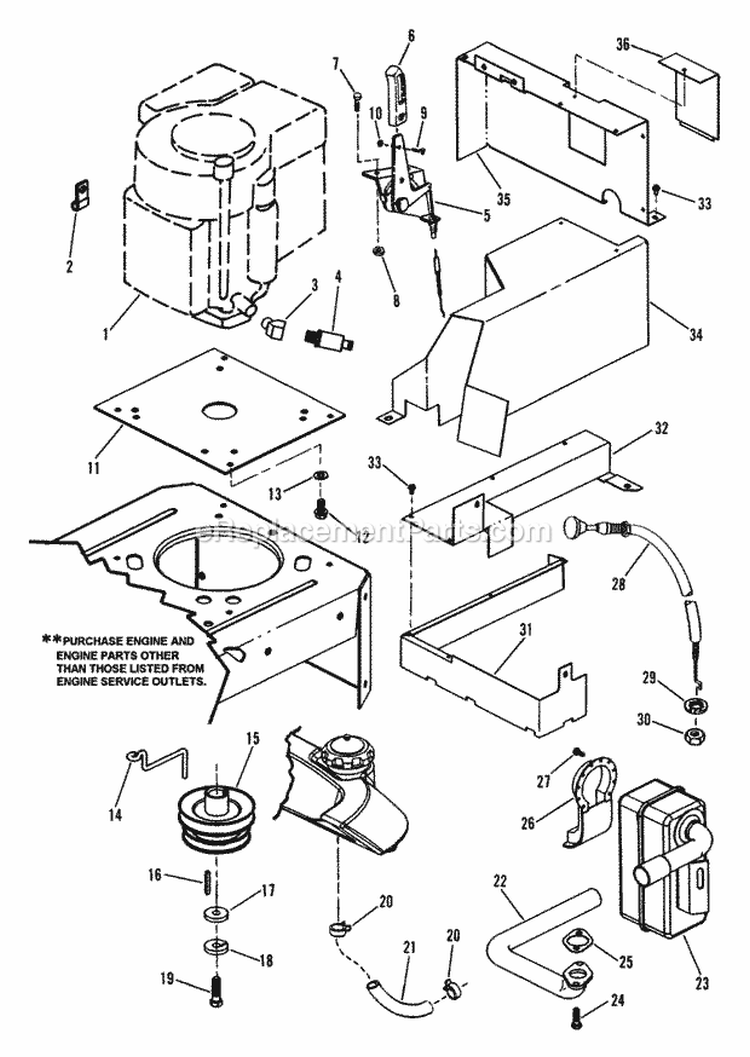 Engine Components Diagram and Parts List for  Snapper Lawn Tractor