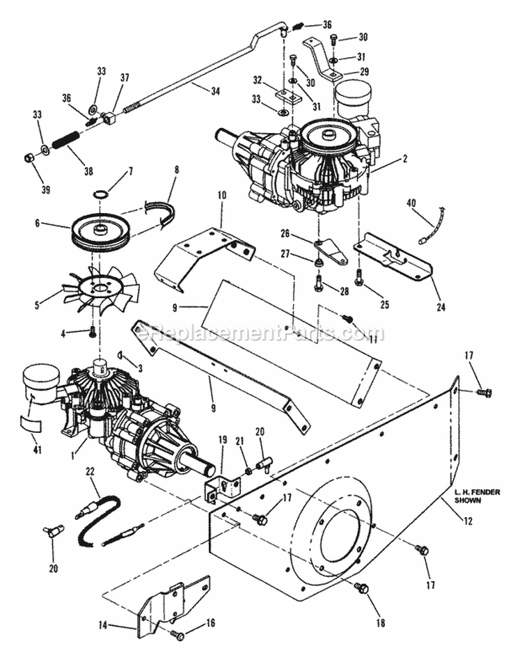 Fender  Transaxle Assembly Diagram and Parts List for  Snapper Lawn Tractor