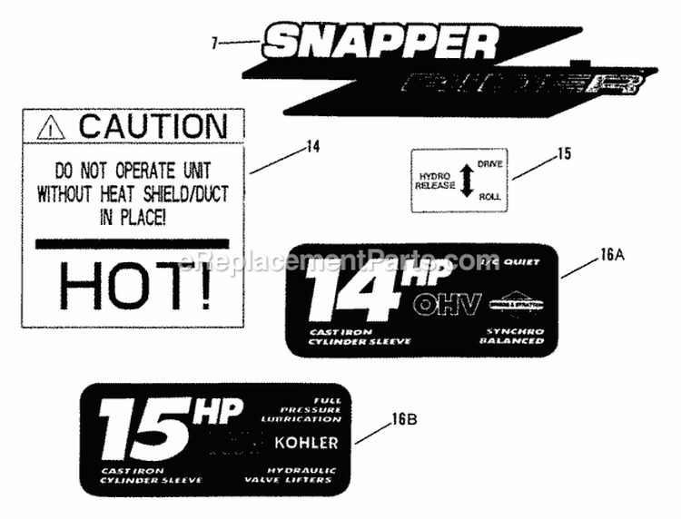 Decals (Part 2) Diagram and Parts List for  Snapper Lawn Tractor