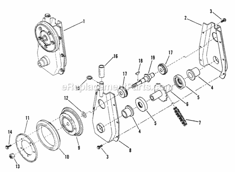 Chain Case Diagram and Parts List for  Snapper Snow Blower