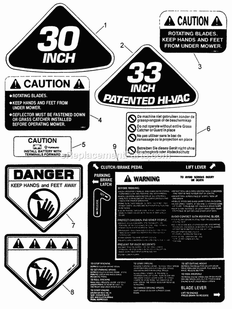 Decals (Part I) Diagram and Parts List for  Snapper Lawn Tractor