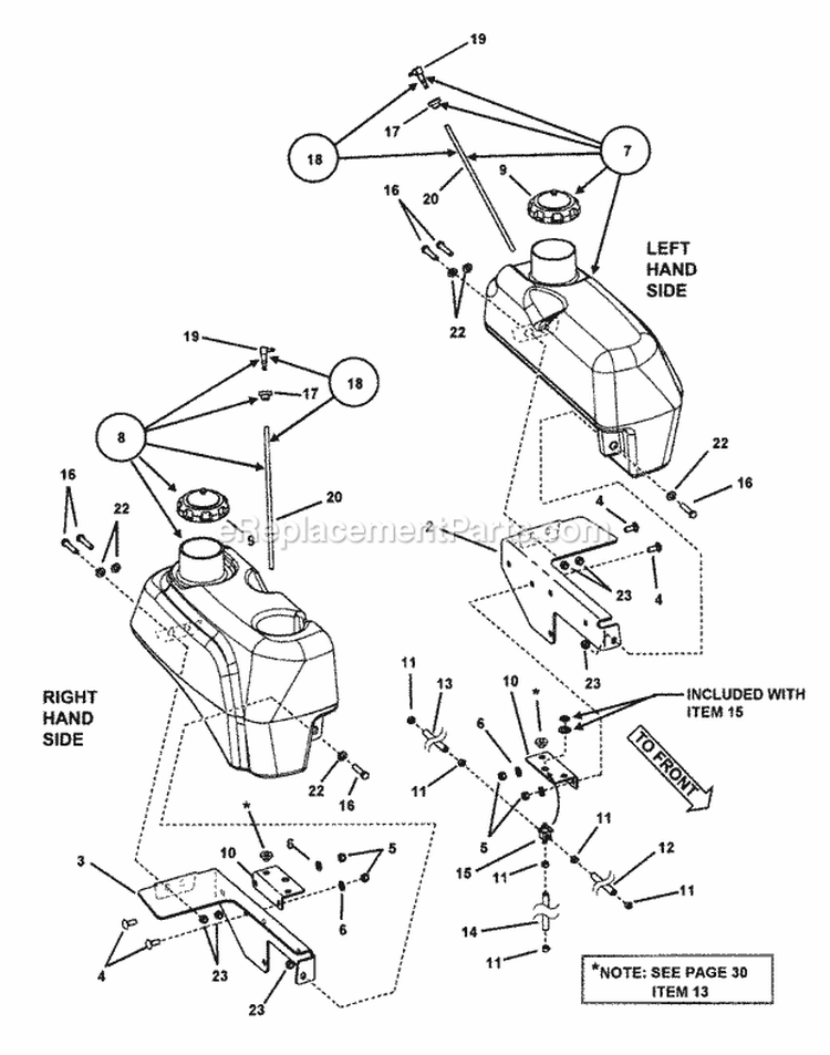 Fuel Tank Assembly Diagram and Parts List for  Snapper Lawn Tractor
