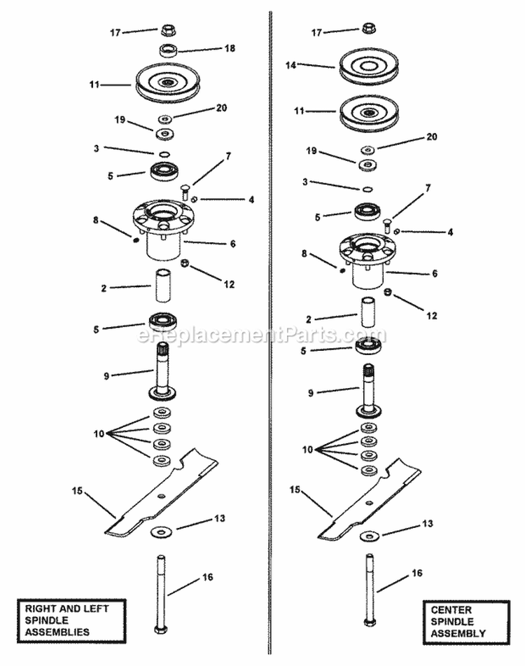 Deck Spindle Assemblies Diagram and Parts List for  Snapper Lawn Tractor