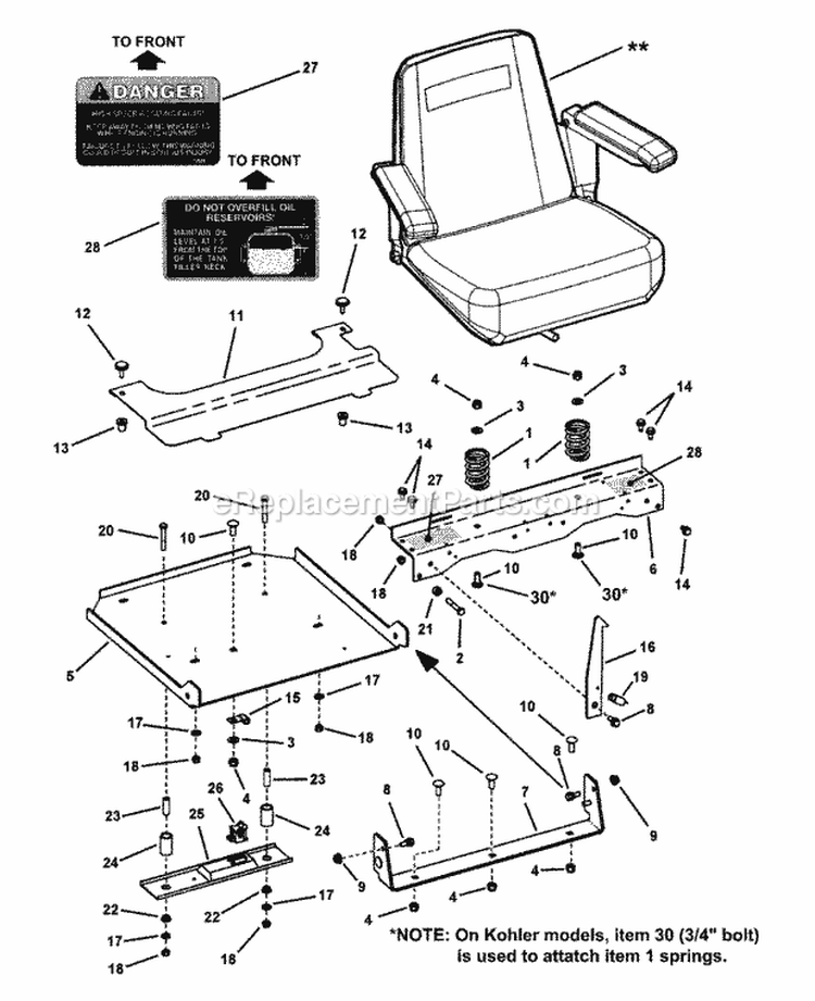 Seat Assembly Diagram and Parts List for  Snapper Lawn Tractor