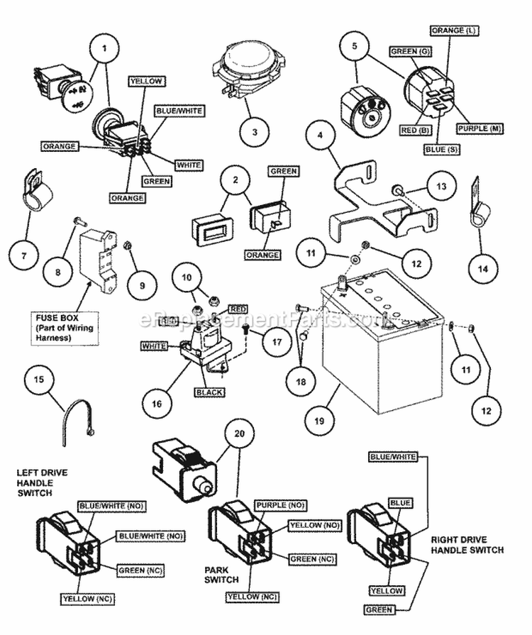 Electrical Components Diagram and Parts List for  Snapper Lawn Tractor