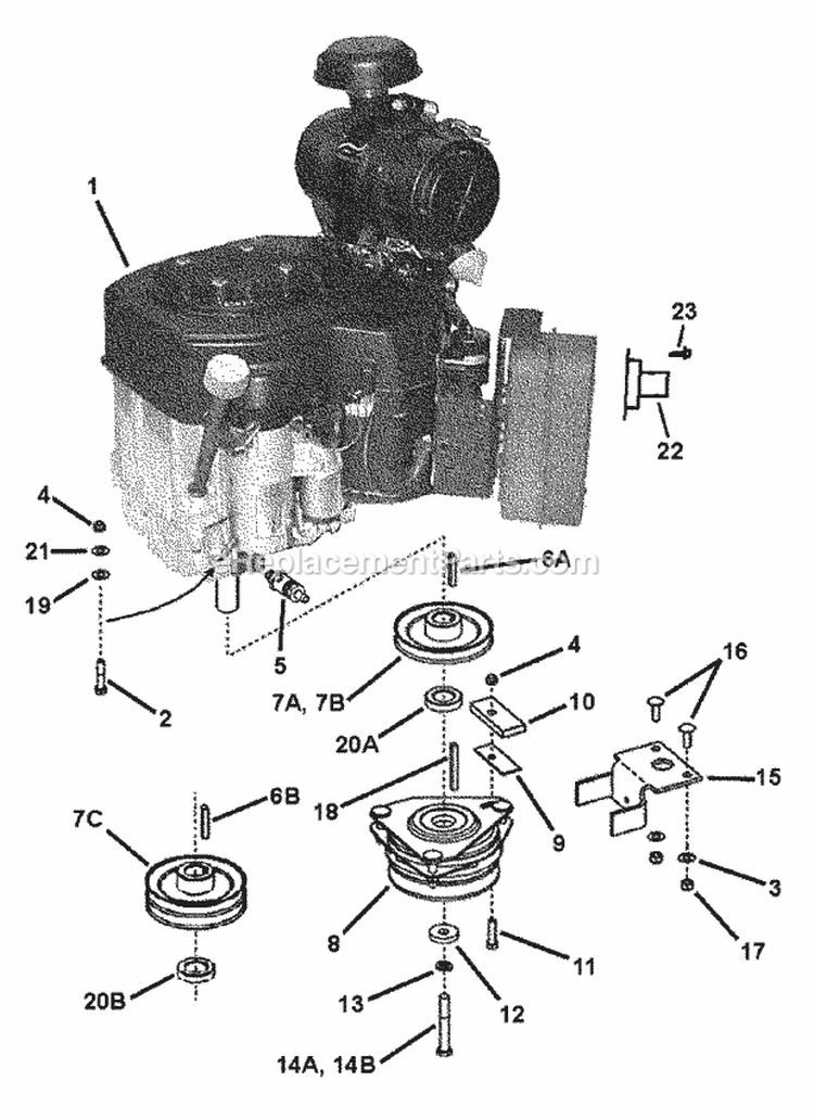Engine Sub-Assembly Diagram and Parts List for  Snapper Lawn Tractor