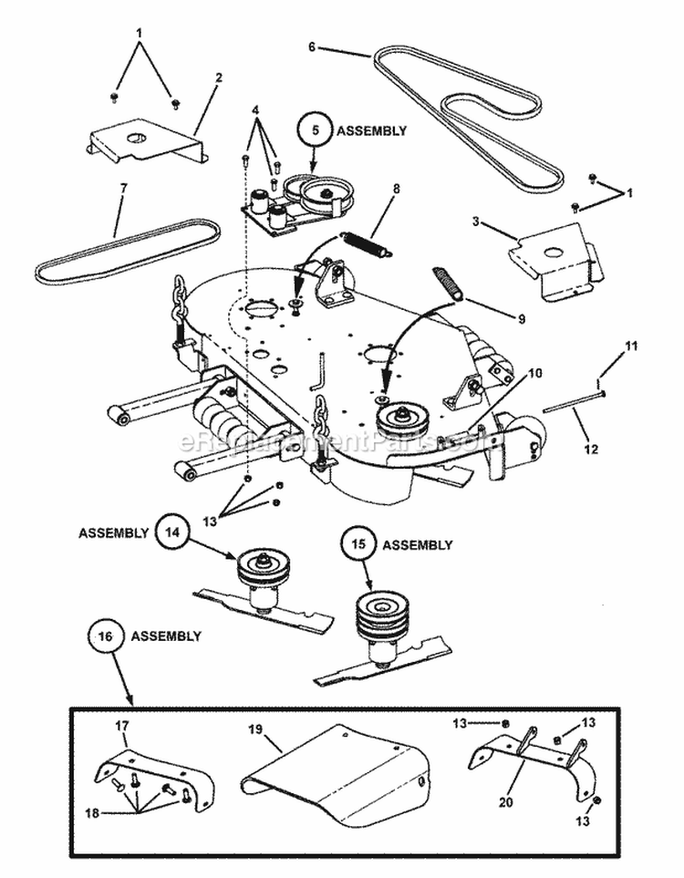 52 Cutting Deck Assembly (Final Assy) Diagram and Parts List for  Snapper Lawn Tractor