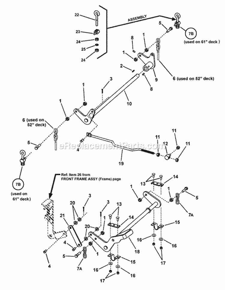 Front Frame Assembly (Deck Lift) Diagram and Parts List for  Snapper Lawn Tractor