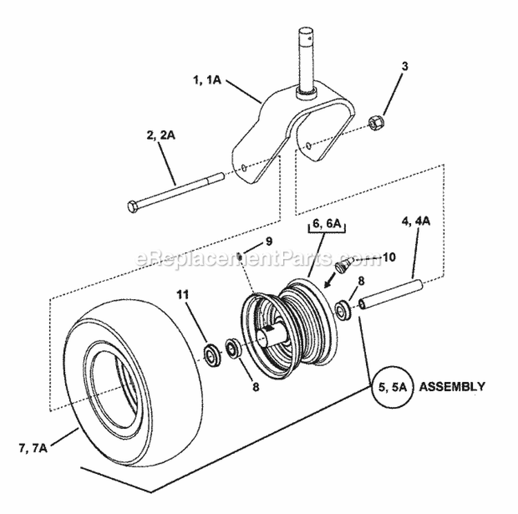 Caster Wheel Assembly Diagram and Parts List for  Snapper Lawn Tractor