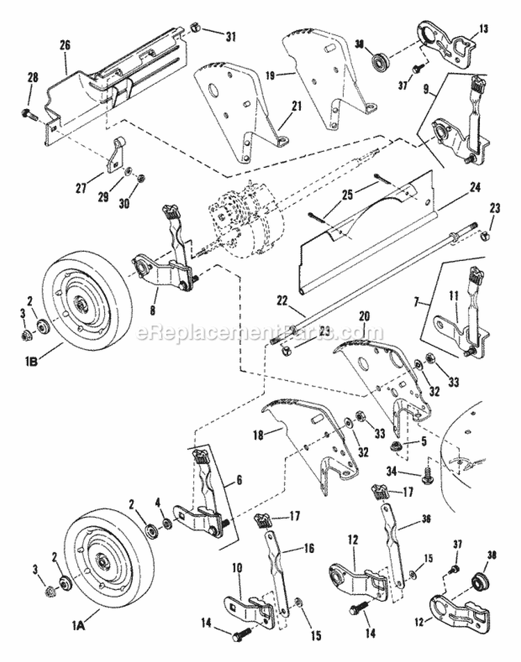 Rear Wheels Brackets Latches Diagram and Parts List for  Snapper Lawn Mower