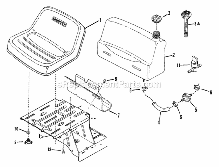 Fuel Tank  Operators Seat Diagram and Parts List for  Snapper Lawn Tractor