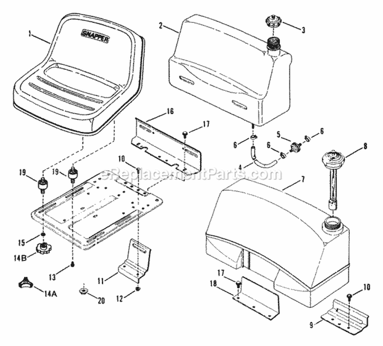 Fuel Tank  Operators Seat Diagram and Parts List for  Snapper Lawn Tractor