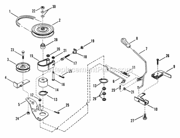 Belts Brakes Interlock Diagram and Parts List for  Snapper Lawn Tractor
