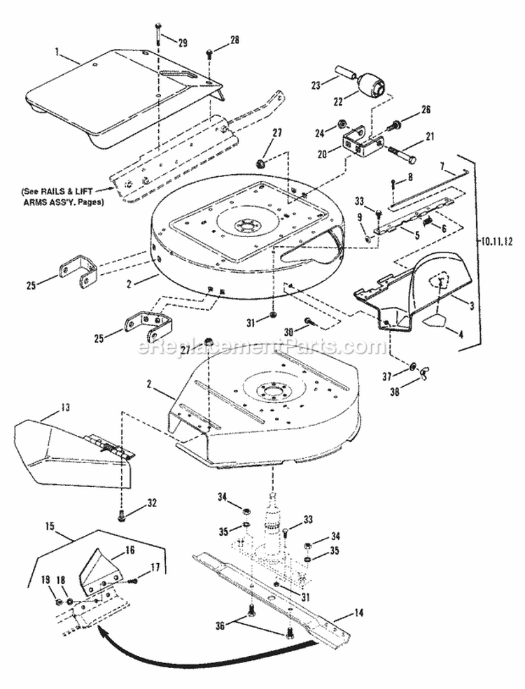 Cutting Decks Deflectors Diagram and Parts List for  Snapper Lawn Tractor