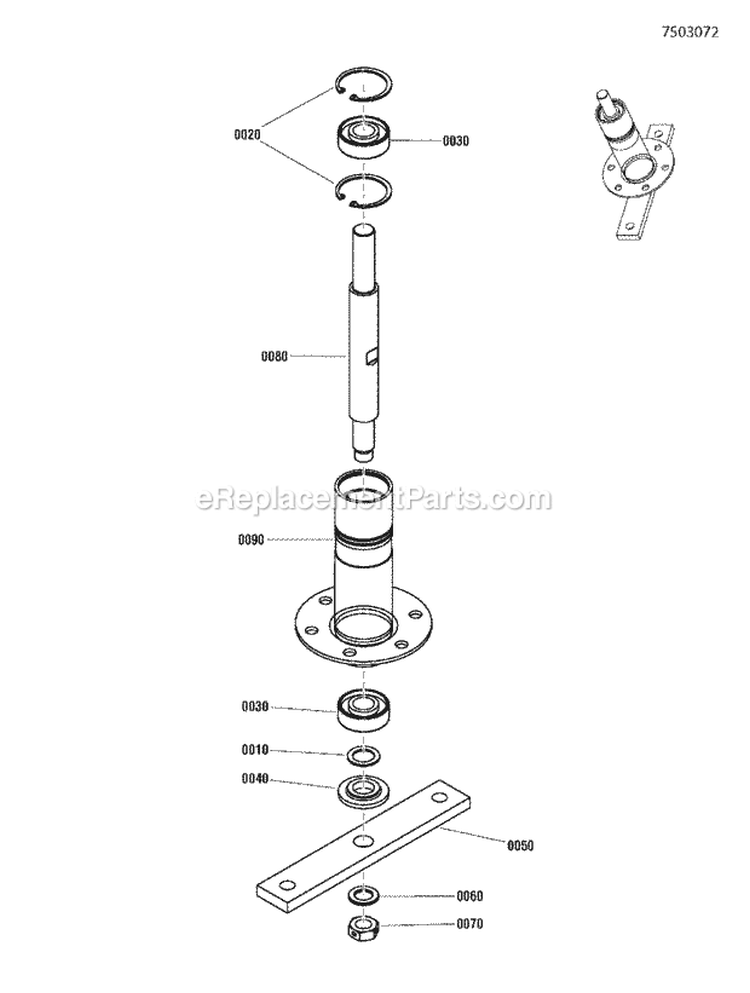 Spindle  Housing Assembly Diagram and Parts List for  Snapper Lawn Tractor