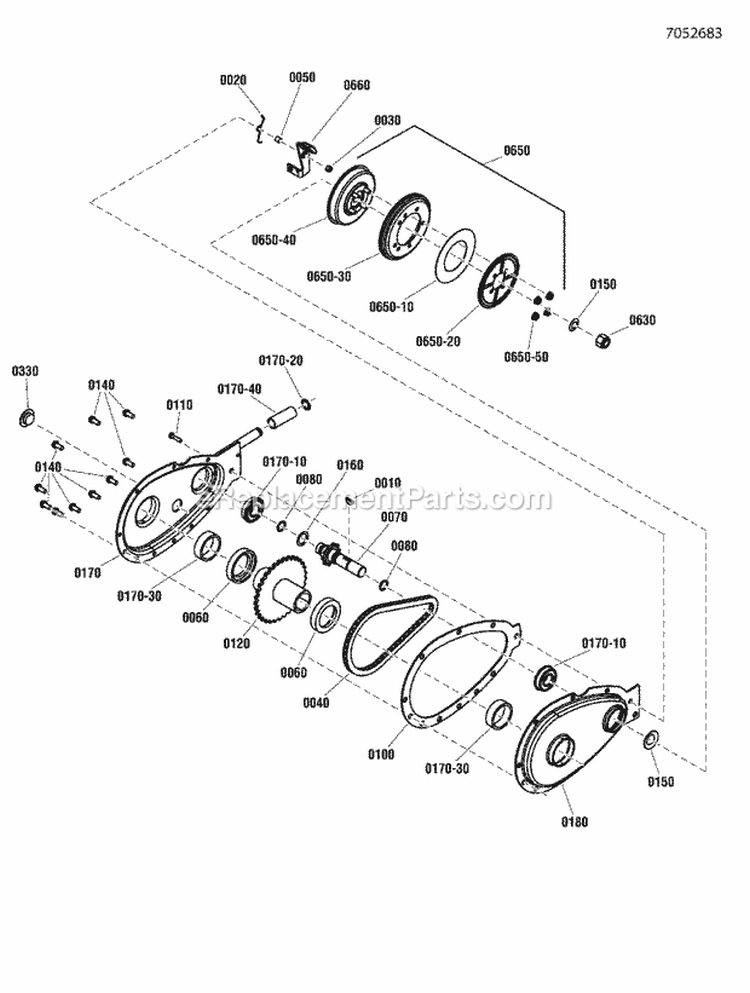 Primary Chain Case Diagram and Parts List for  Snapper Lawn Tractor