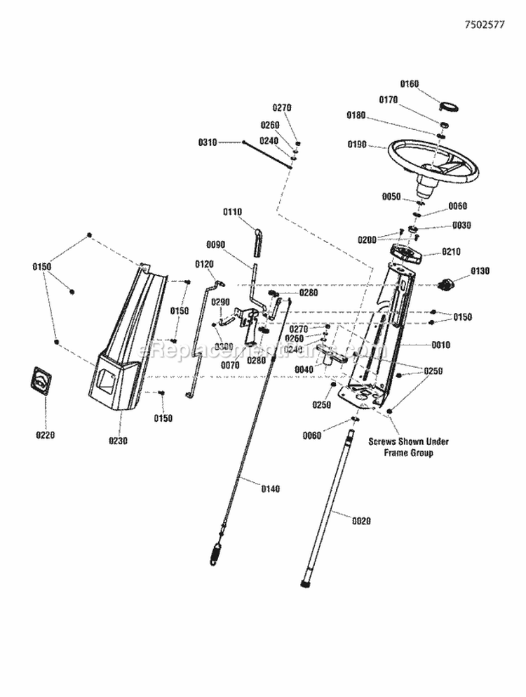 Steering Tower Group Diagram and Parts List for  Snapper Lawn Tractor