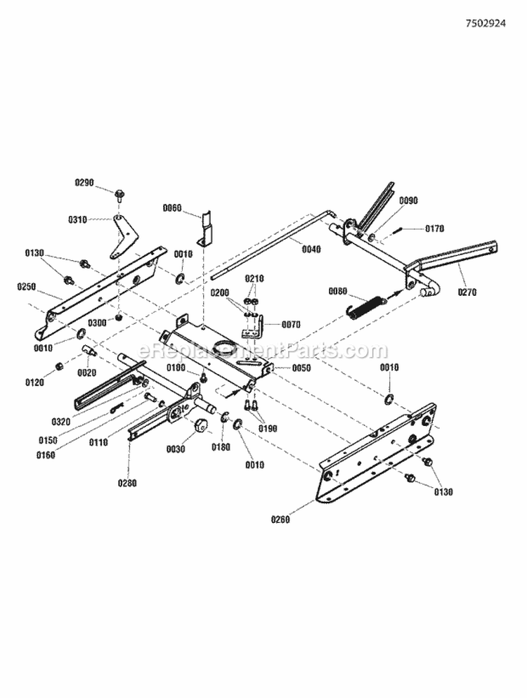 Rail Assembly Diagram and Parts List for  Snapper Lawn Tractor