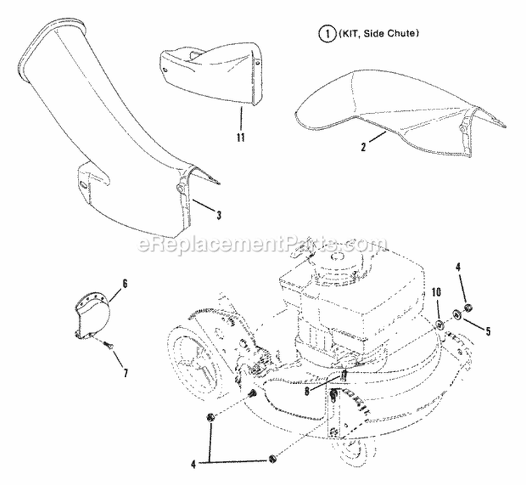 Side Chute Adapter Diagram and Parts List for  Snapper Lawn Mower