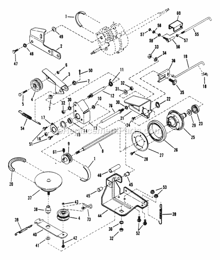Drive System Self-Propelled Diagram and Parts List for 90S Snapper Lawn Mower