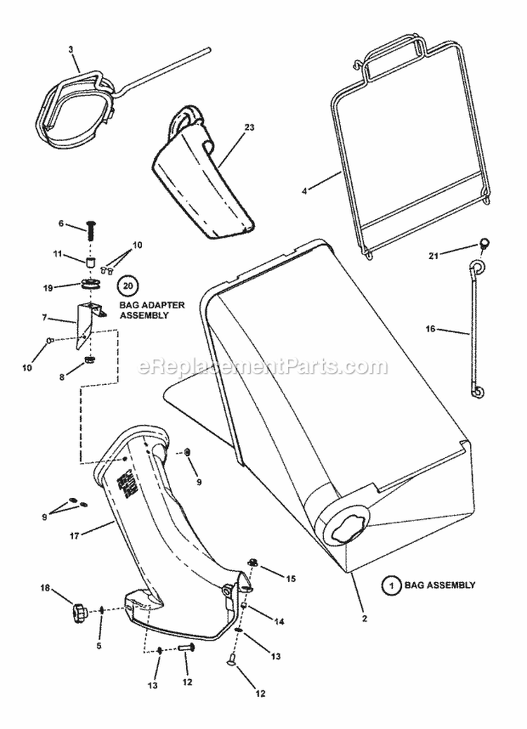 Grass Bag Components Diagram and Parts List for 7800034 Snapper Lawn Mower
