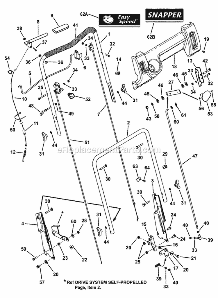 Handles  Controls Diagram and Parts List for 7800034 Snapper Lawn Mower