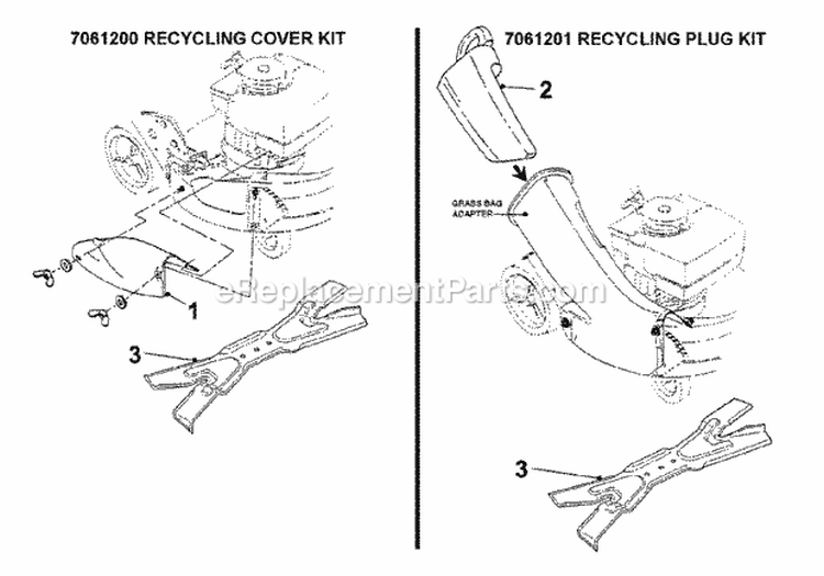 Recycling Kits Accessory Diagram and Parts List for 7800034 Snapper Lawn Mower