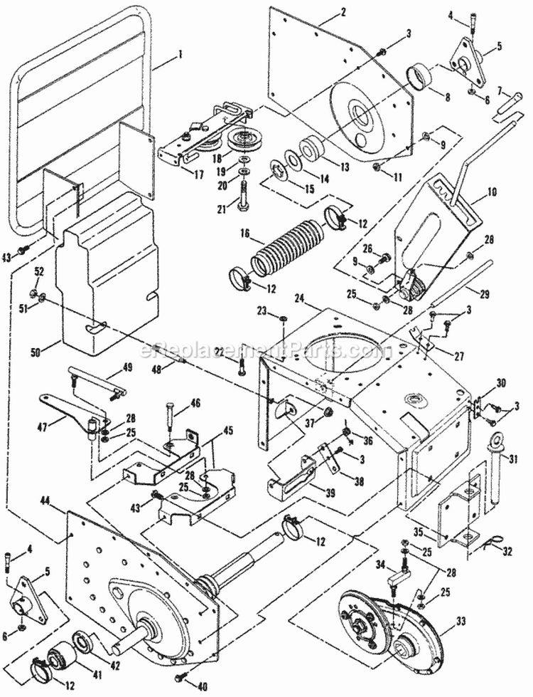 Frame (8Hp) Traction Drive Diagram and Parts List for 85230 Snapper Tiller