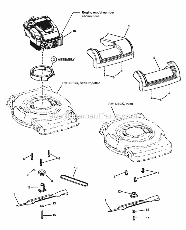 Engine Blade  Front Cover Diagram and Parts List for 7800605 Snapper Lawn Mower