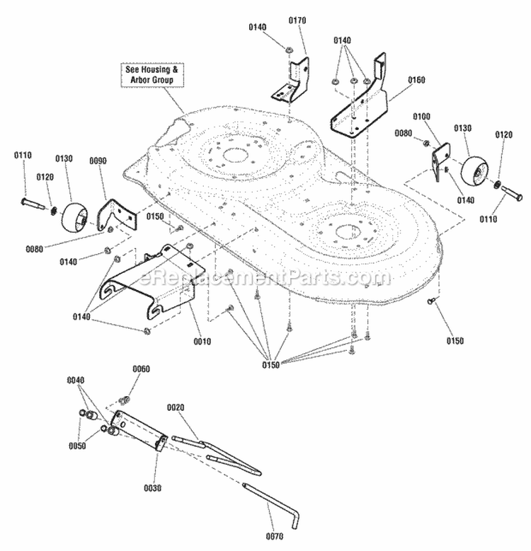 42 Mower Deck - Height Adjustment  Roller Bar Group Diagram and Parts List for 2691023 Snapper Lawn Tractor