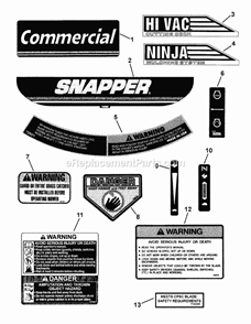 Decals Diagram and Parts List for 7800038 Snapper Lawn Mower