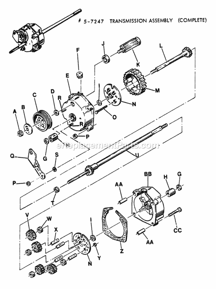 Transmission (Differential) Diagram and Parts List for  Snapper Lawn Mower