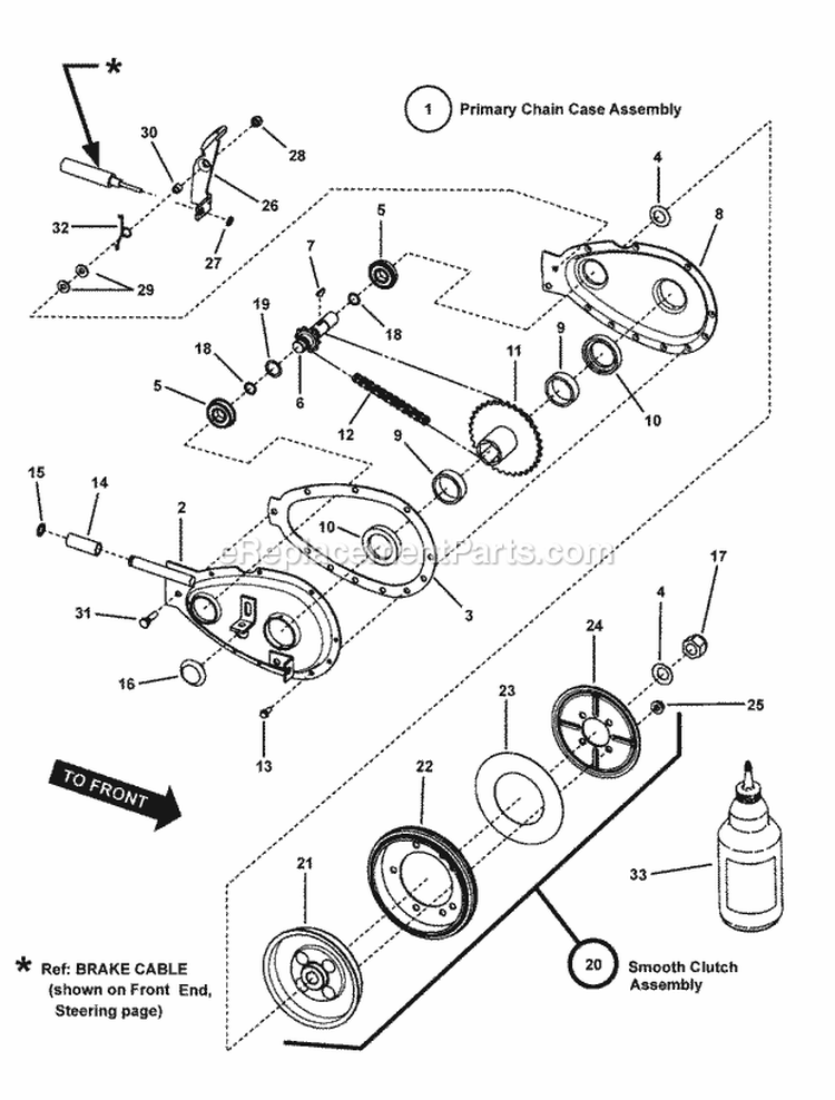 Primary Chain Case  Smooth Clutch Diagram and Parts List for 84878 Snapper Lawn Tractor