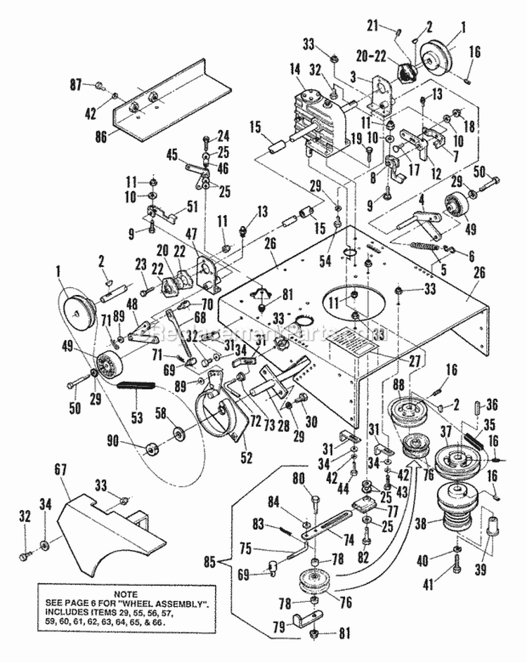 Rear Deck Assembly Diagram and Parts List for  Snapper Lawn Mower