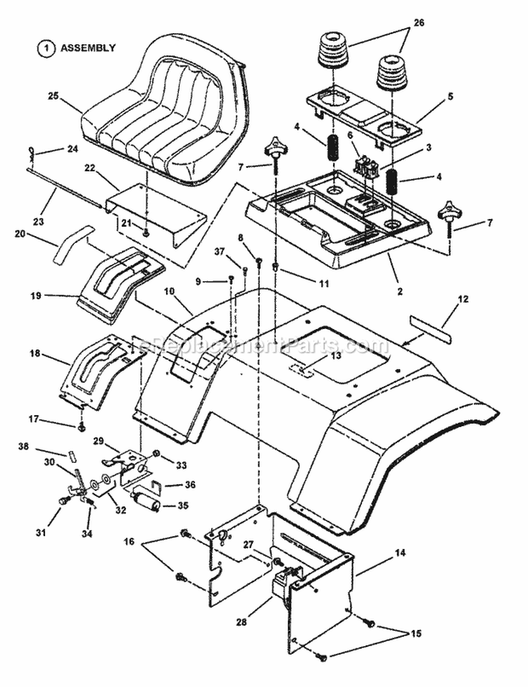 Seat Rear Fender  Components Diagram and Parts List for 84896 Snapper Lawn Tractor