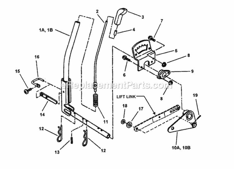 Implement Lift Parts Diagram and Parts List for 84896 Snapper Lawn Tractor