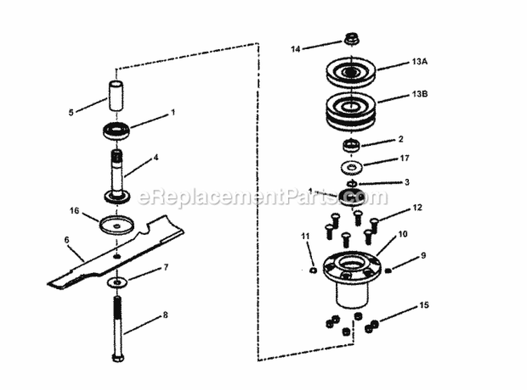 48 Deck Spindle Assembly- Series H Diagram and Parts List for 84725 Snapper Lawn Tractor