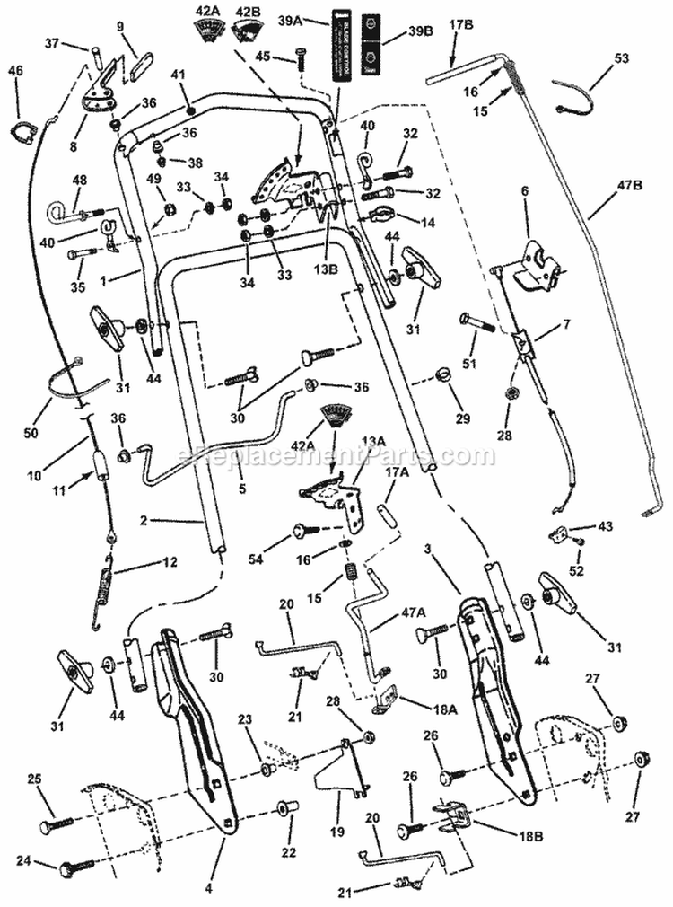 Handles  Controls (2003 Model Year) Diagram and Parts List for 84757 Snapper Lawn Mower