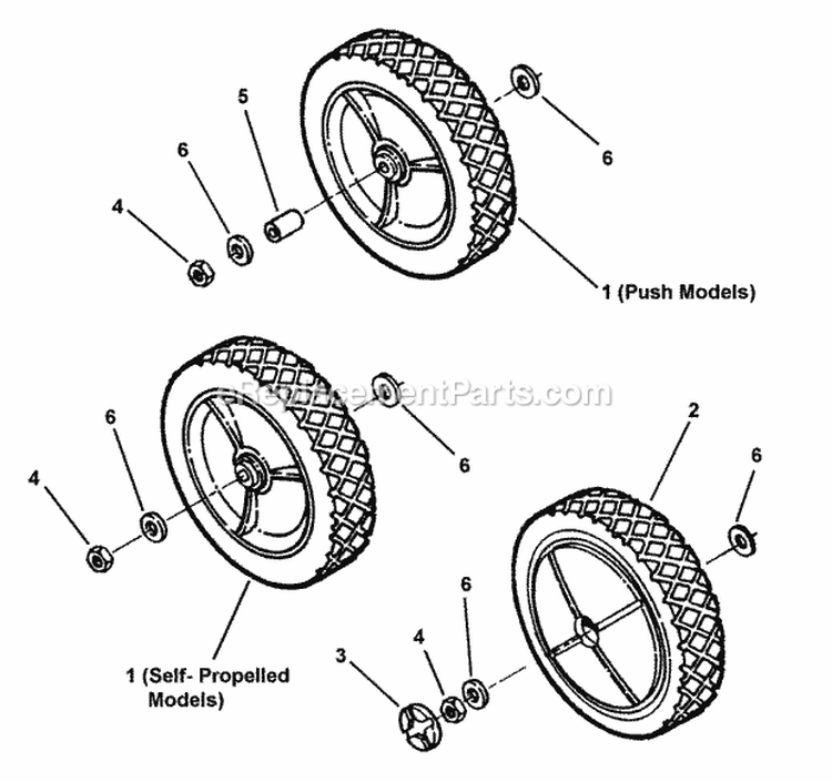 Rear Wheels Diagram and Parts List for  Snapper Lawn Mower