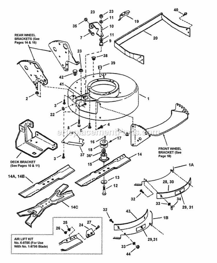 Cutting Deck Blades Diagram and Parts List for  Snapper Lawn Mower