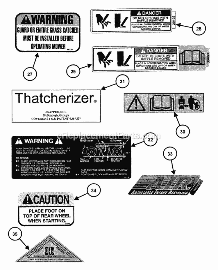 Decals (Part 4) Diagram and Parts List for  Snapper Lawn Mower