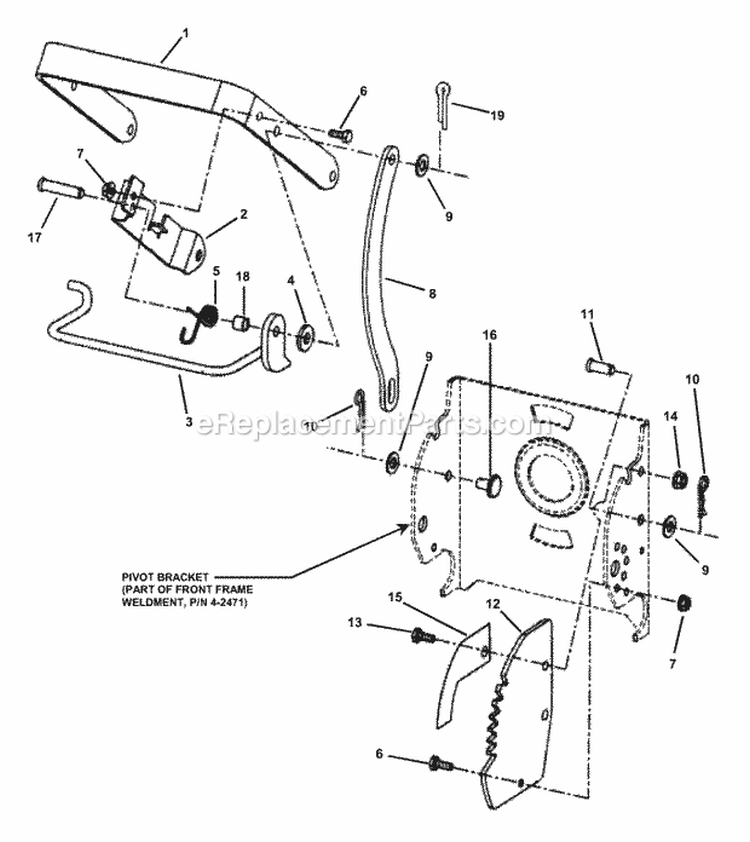 Deck Lift Handle Assembly Diagram and Parts List for  Snapper Lawn Tractor