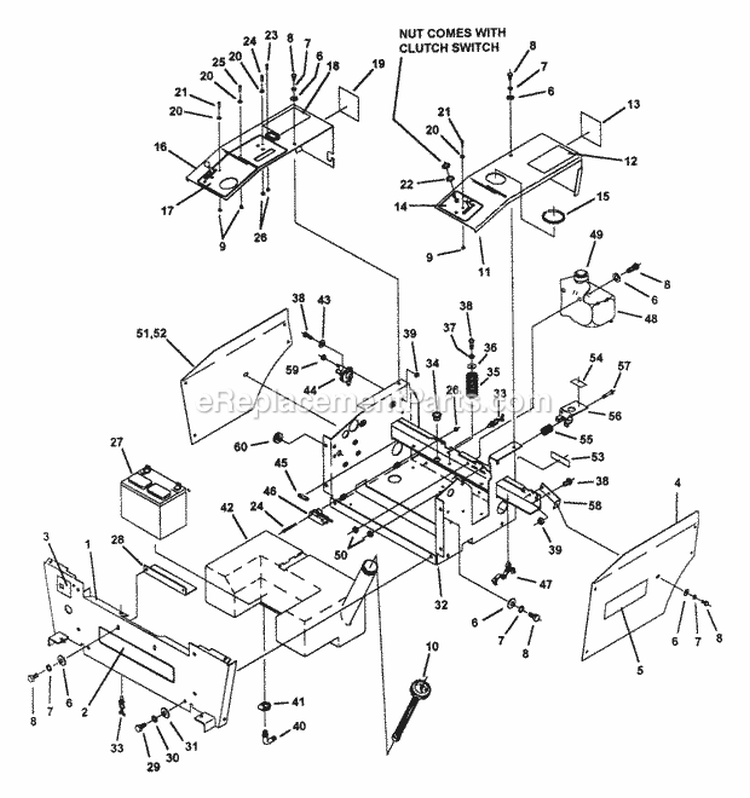 Seat Support Assembly  Body Cover Parts Diagram and Parts List for  Snapper Lawn Tractor Accessories