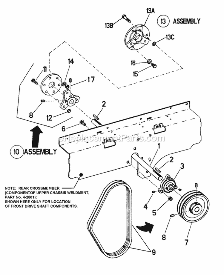 Front Drive Shaft Assembly Diagram and Parts List for  Snapper Lawn Tractor