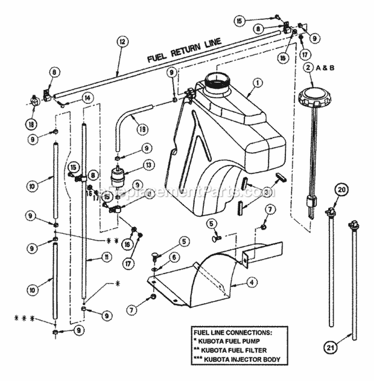 Fuel Tank Assembly Diagram and Parts List for  Snapper Lawn Tractor