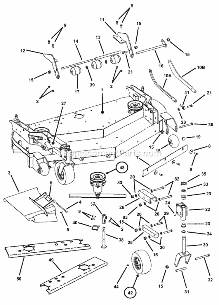 61 Mower Deck Assembly (Part 1) Diagram and Parts List for  Snapper Lawn Tractor
