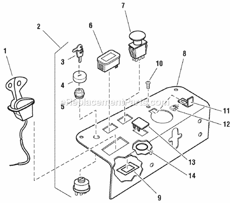 Controls Group - Panel Diagram and Parts List for 5091003 Snapper Lawn Tractor